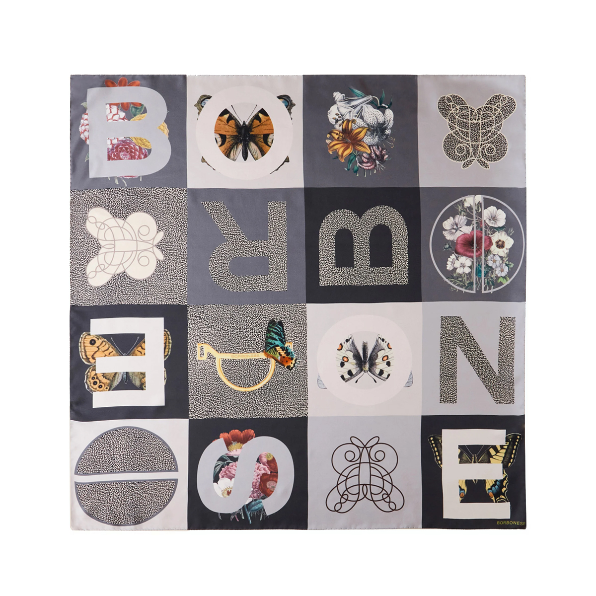 Borbonese Foulard Color Block 90x90 Nero Grigio - 1 Borbonese Foulard Color Block 90x90 Nero Grigio - 1