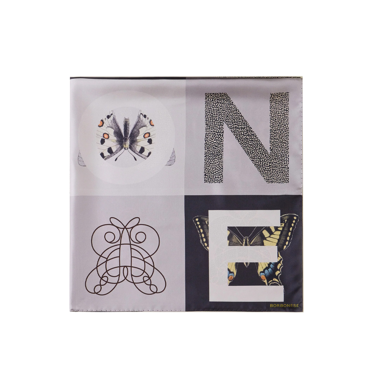 Borbonese Foulard Color Block 90x90 Nero Grigio - 2 Borbonese Foulard Color Block 90x90 Nero Grigio - 2