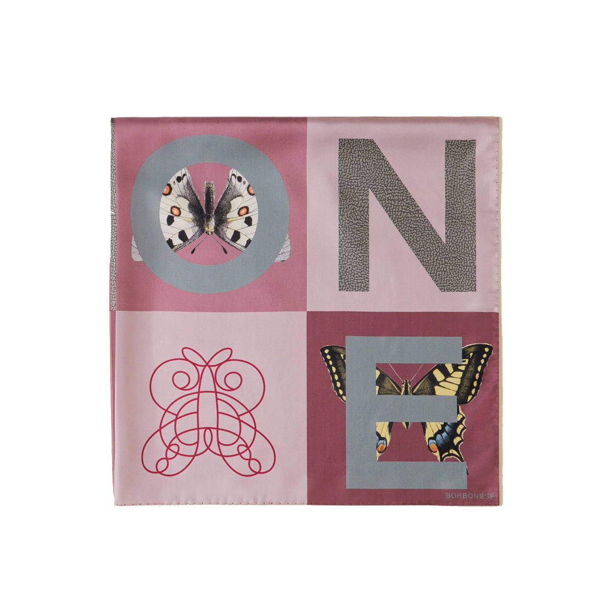 Borbonese Foulard Color Block 90x90 Amarone Edera - 2 Borbonese Foulard Color Block 90x90 Amarone Edera - 2
