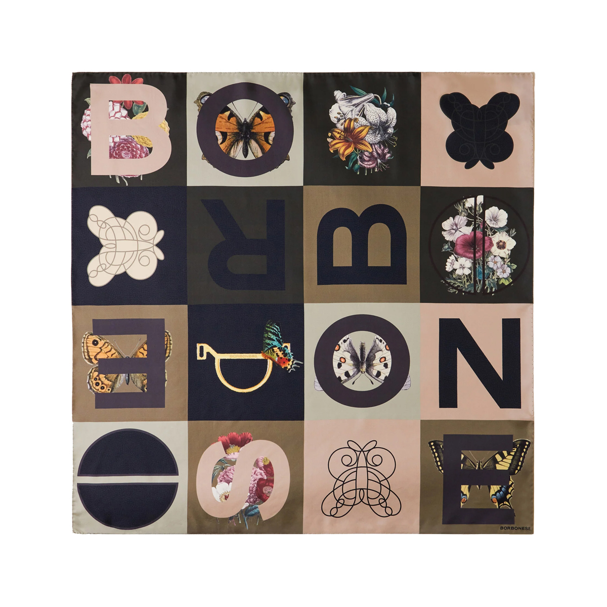 Borbonese Foulard Color Block 90x90 Oliva Porridge - 1 Borbonese Foulard Color Block 90x90 Oliva Porridge - 1