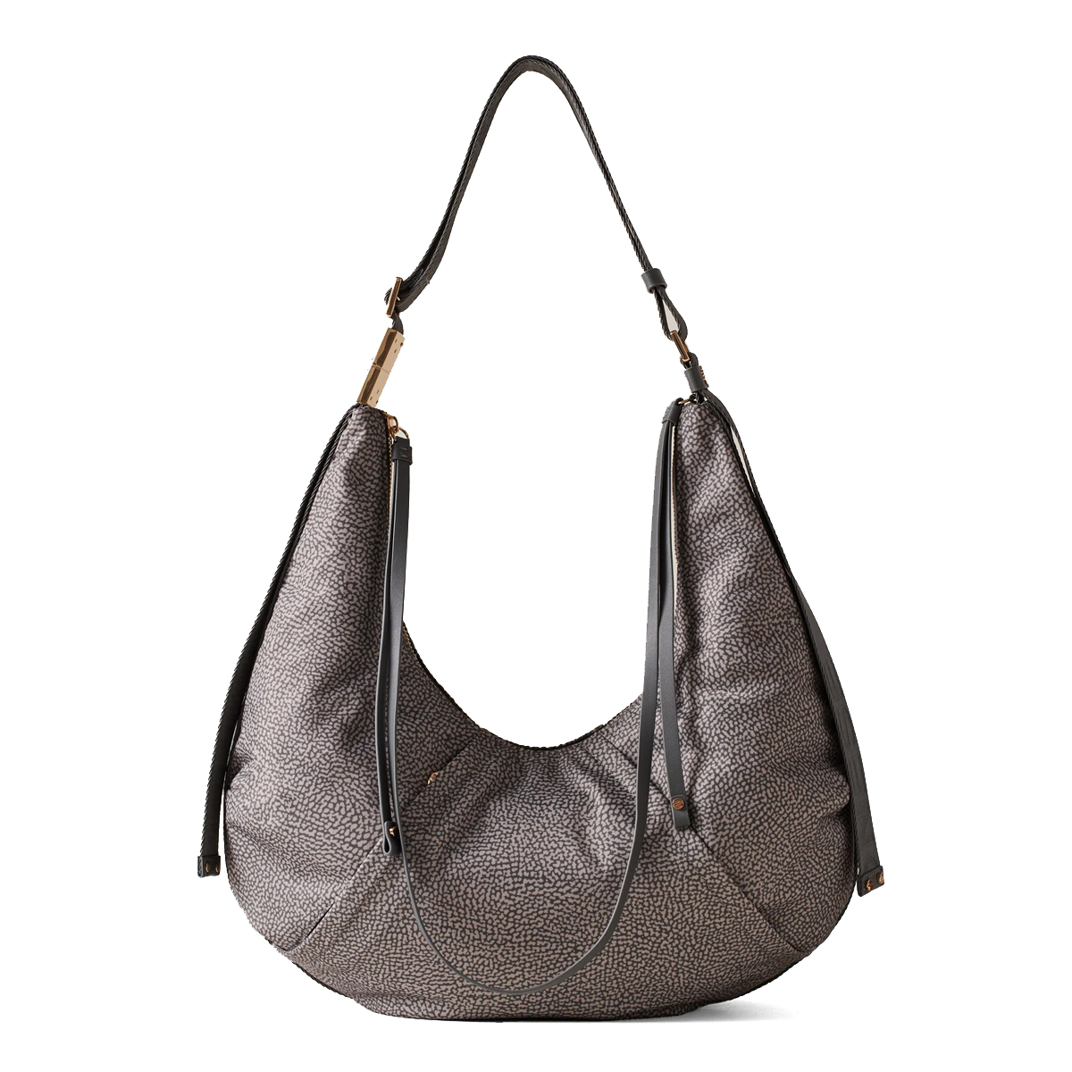 Borbonese Hobo Bag Fold Medium Clay Grey - 1 Borbonese Hobo Bag Fold Medium Clay Grey - 1