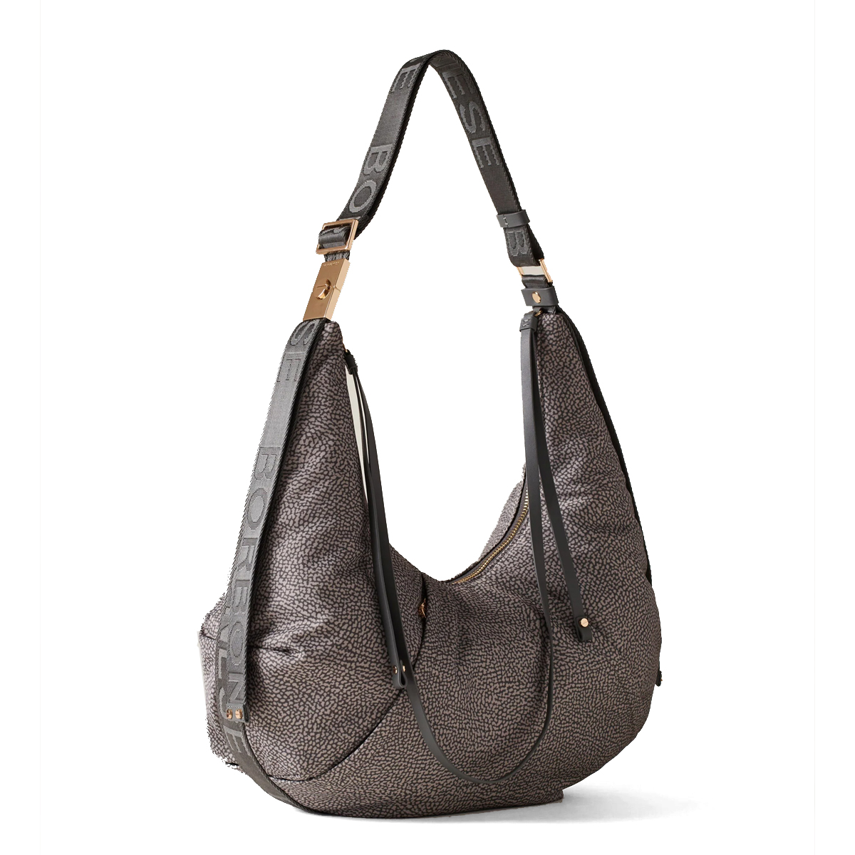 Borbonese Hobo Bag Fold Medium Clay Grey - 2 Borbonese Hobo Bag Fold Medium Clay Grey - 2