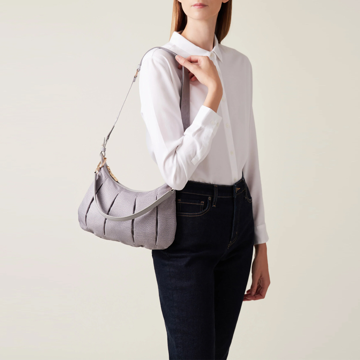 Borbonese Hobo Bag Croissant Small Cloud - 5 Borbonese Hobo Bag Croissant Small Cloud - 5