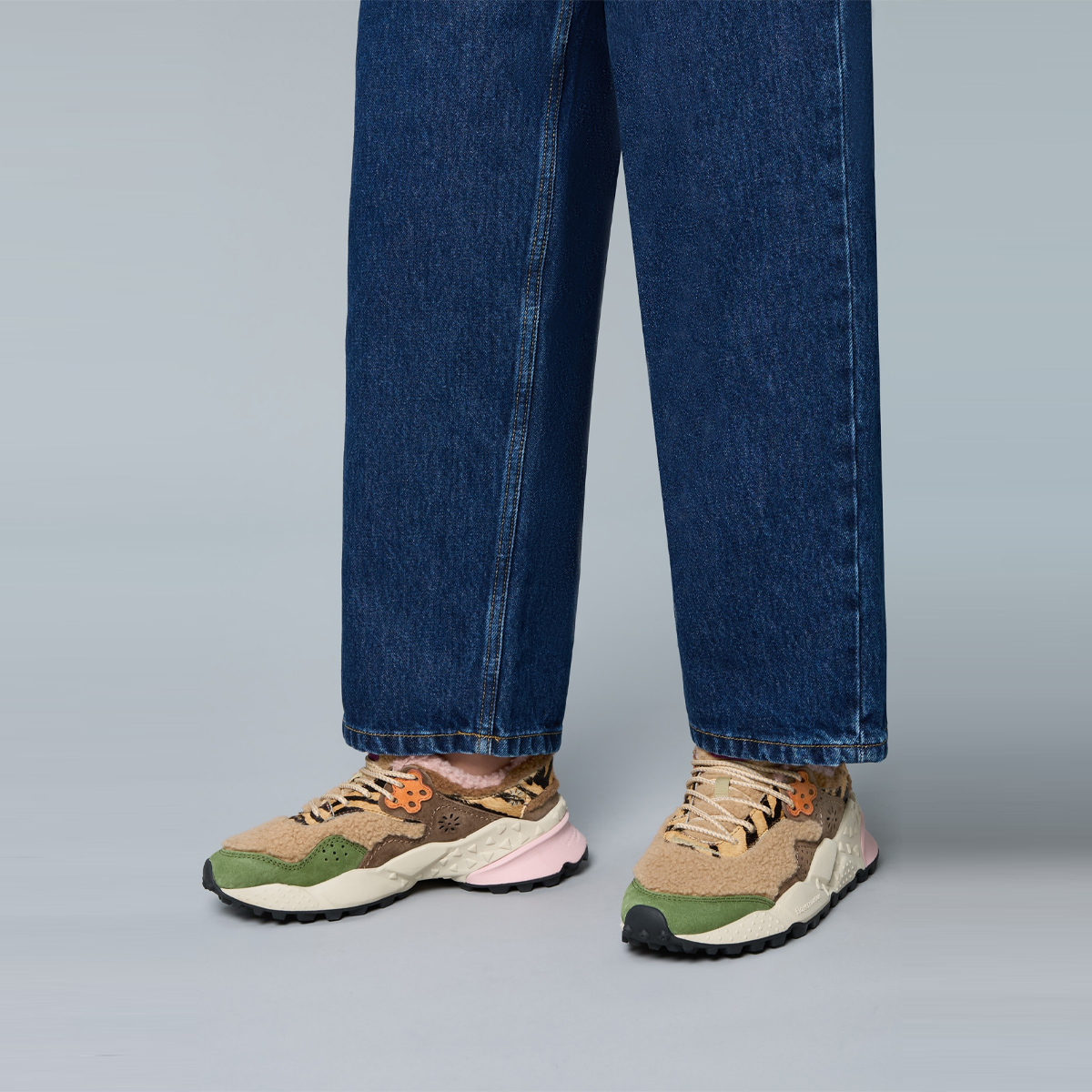Flower Mountain Sneakers Kotetsu Suede Shearling Kaki Beige Multi - 2