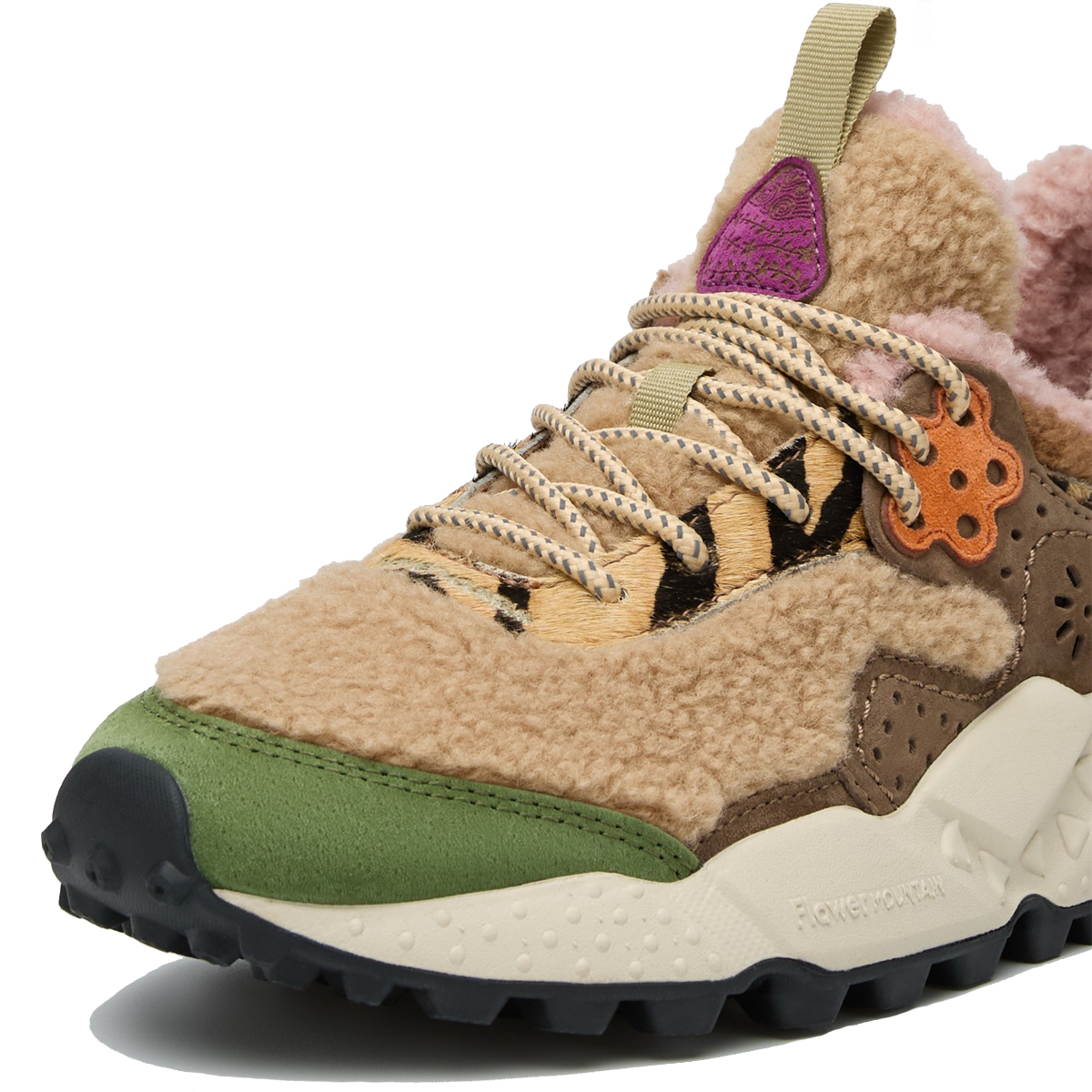 Flower Mountain Sneakers Kotetsu Suede Shearling Kaki Beige Multi - 4