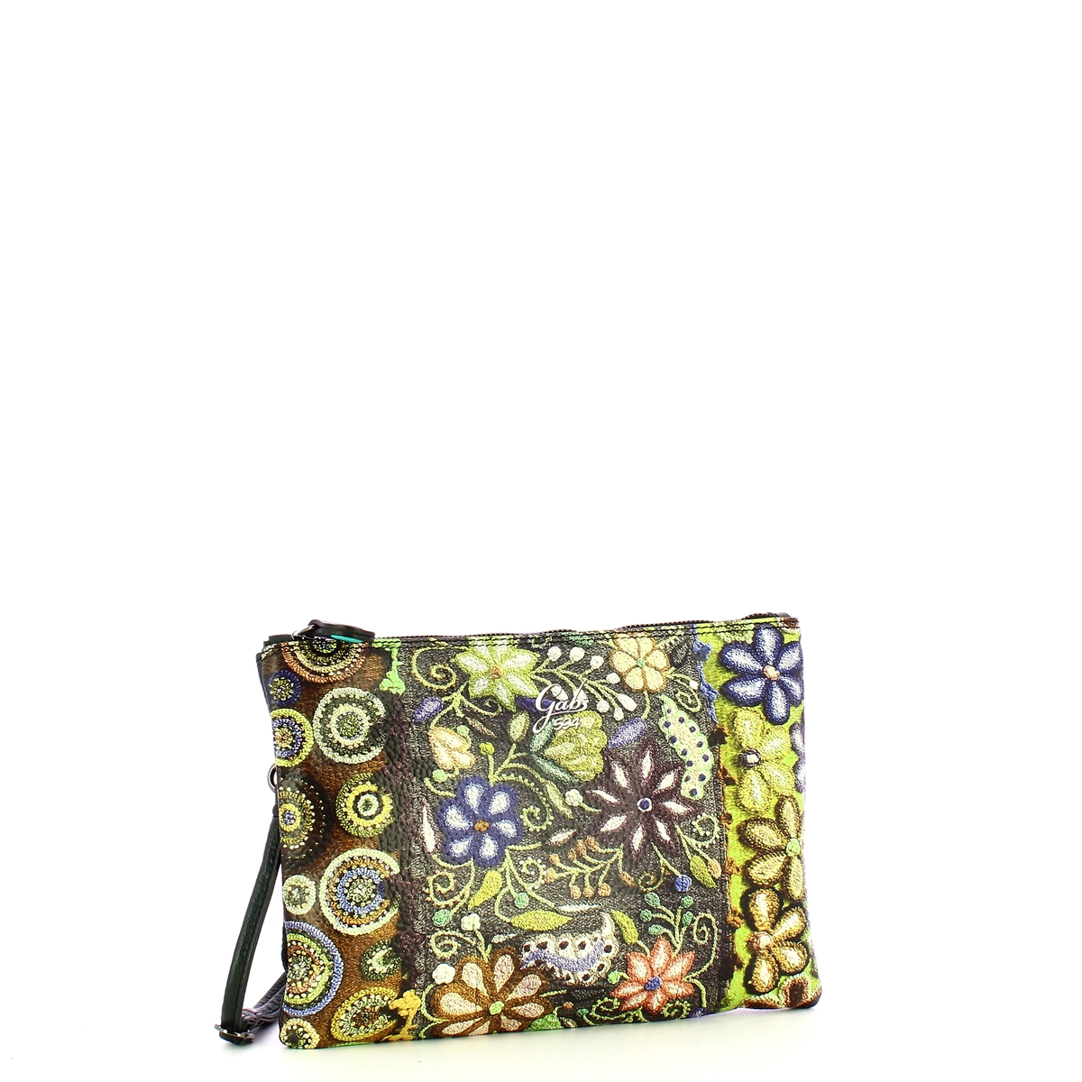 Gabs Pochette Beyonce M Trip Pelle Bull Black Ricamo Verde Fiore - 2