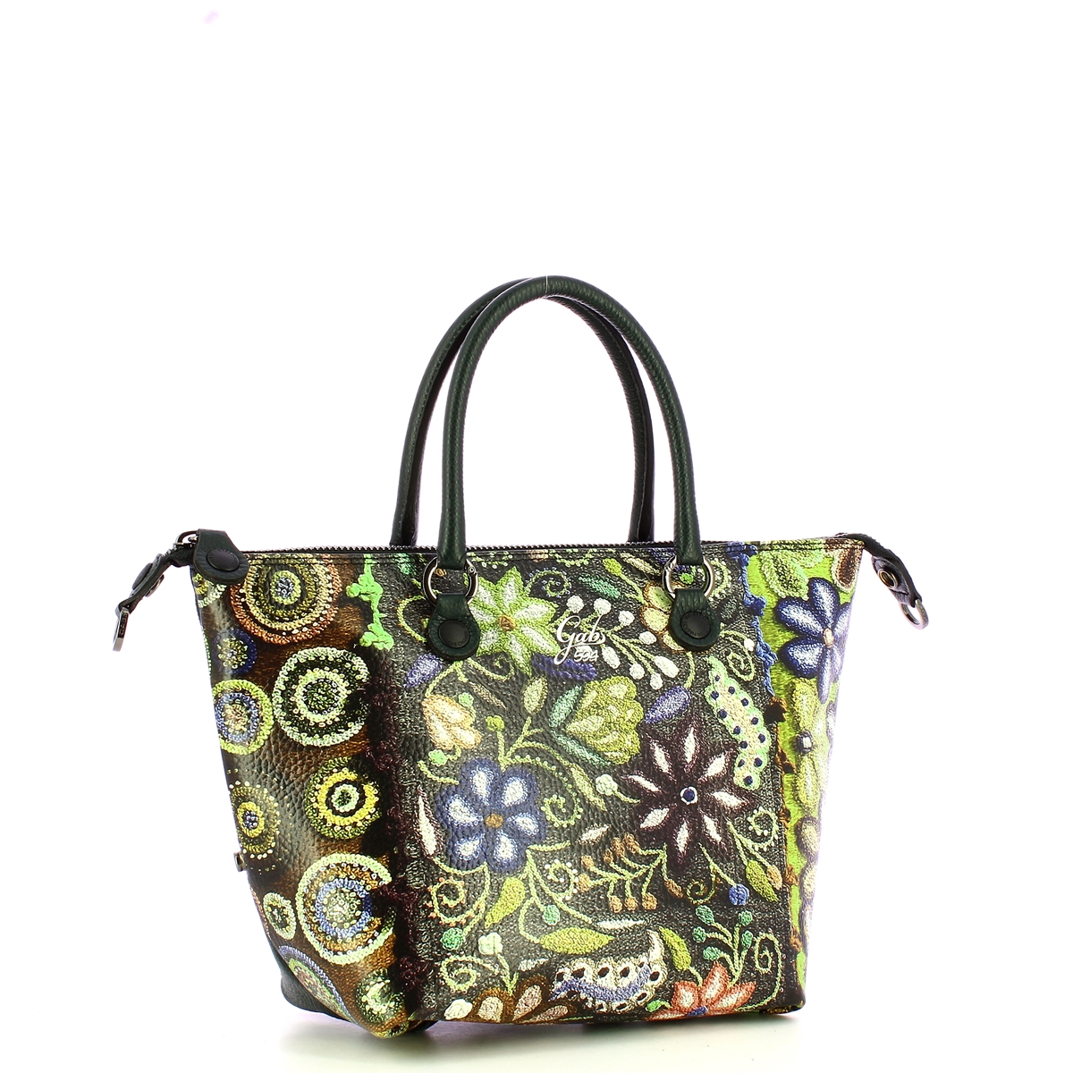 Gabs Borsa G3 Plus M Trip Pelle Bull Black Ricamo Verde Fiore - 5