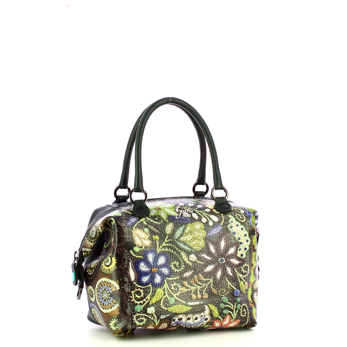 Gabs Borsa G3 Plus M Trip Pelle Bull Black Ricamo Verde Fiore - 6