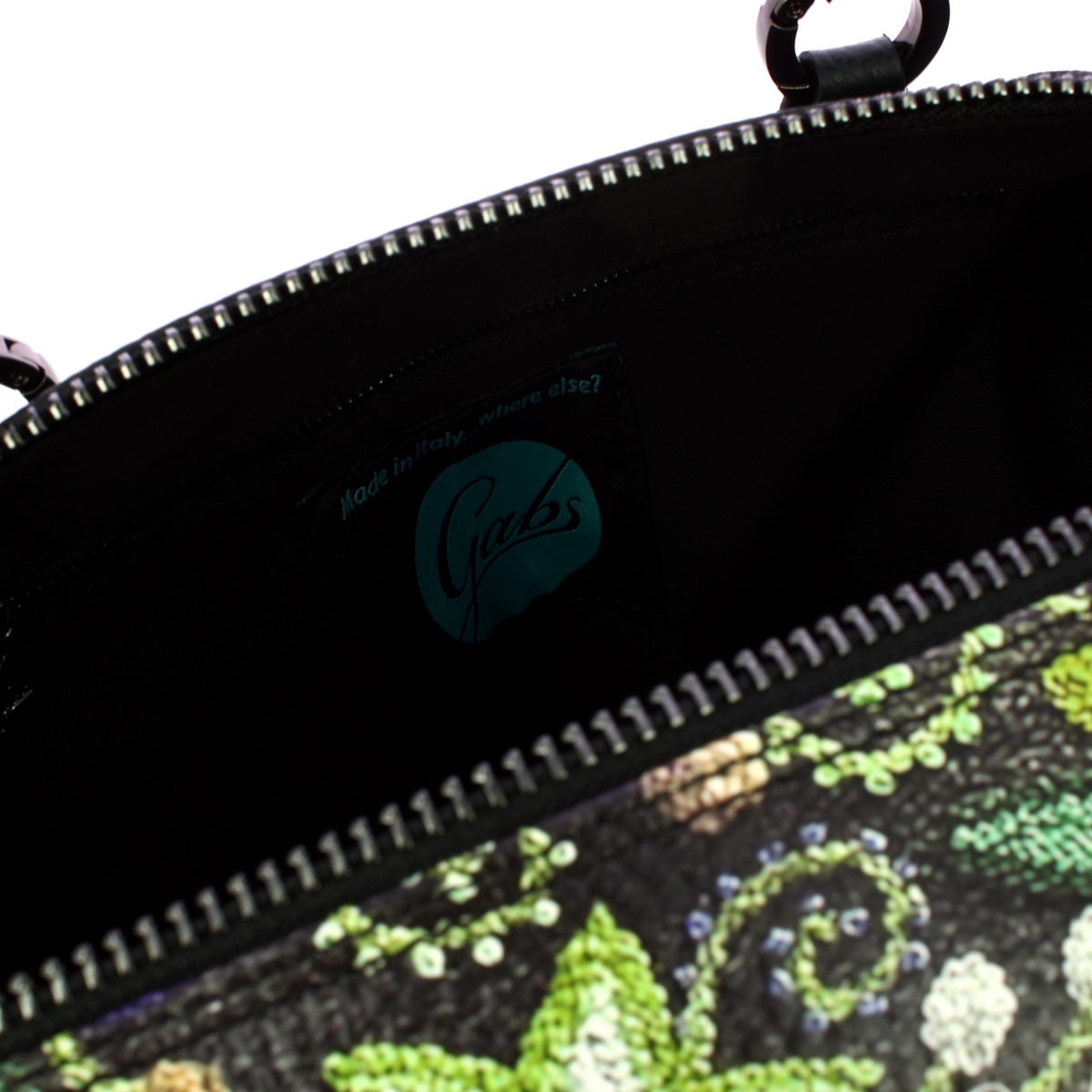 Gabs Borsa G3 Plus M Trip Pelle Bull Black Ricamo Verde Fiore - 7