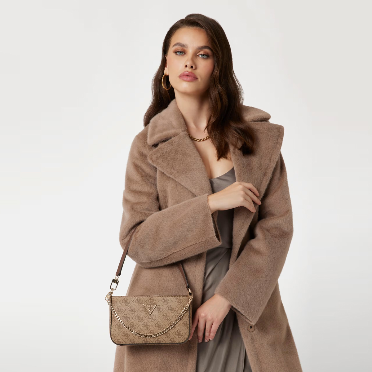 Guess Borsa a mano Noelle Mini Latte Logo Brown - 2