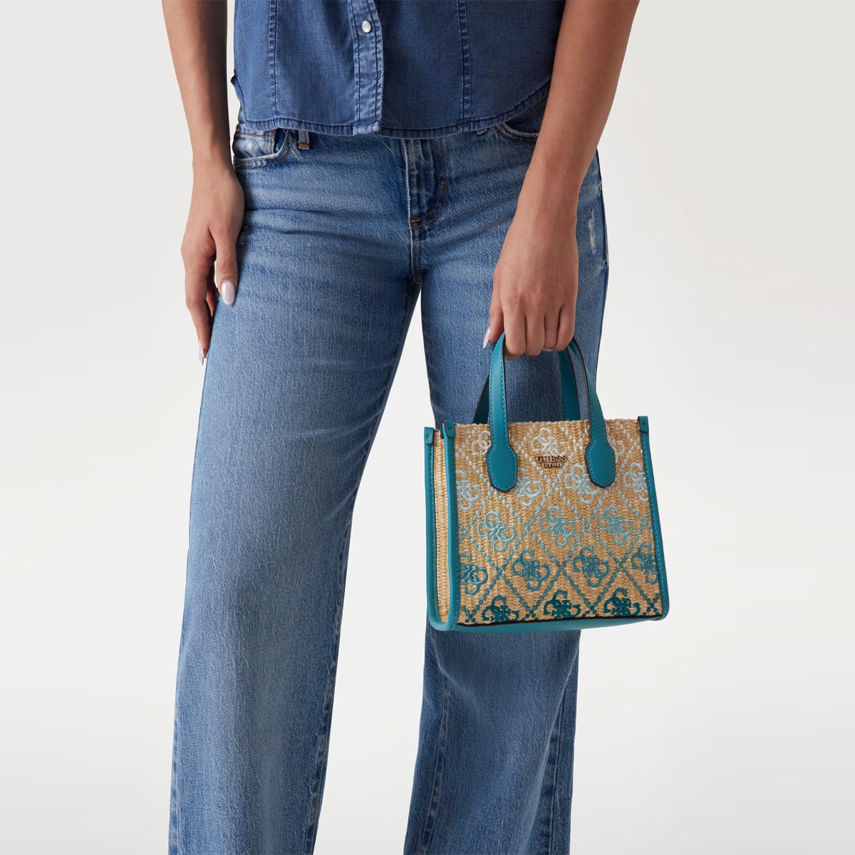 Guess Mini borsa a mano Silvana 4G Teal Logo - 2