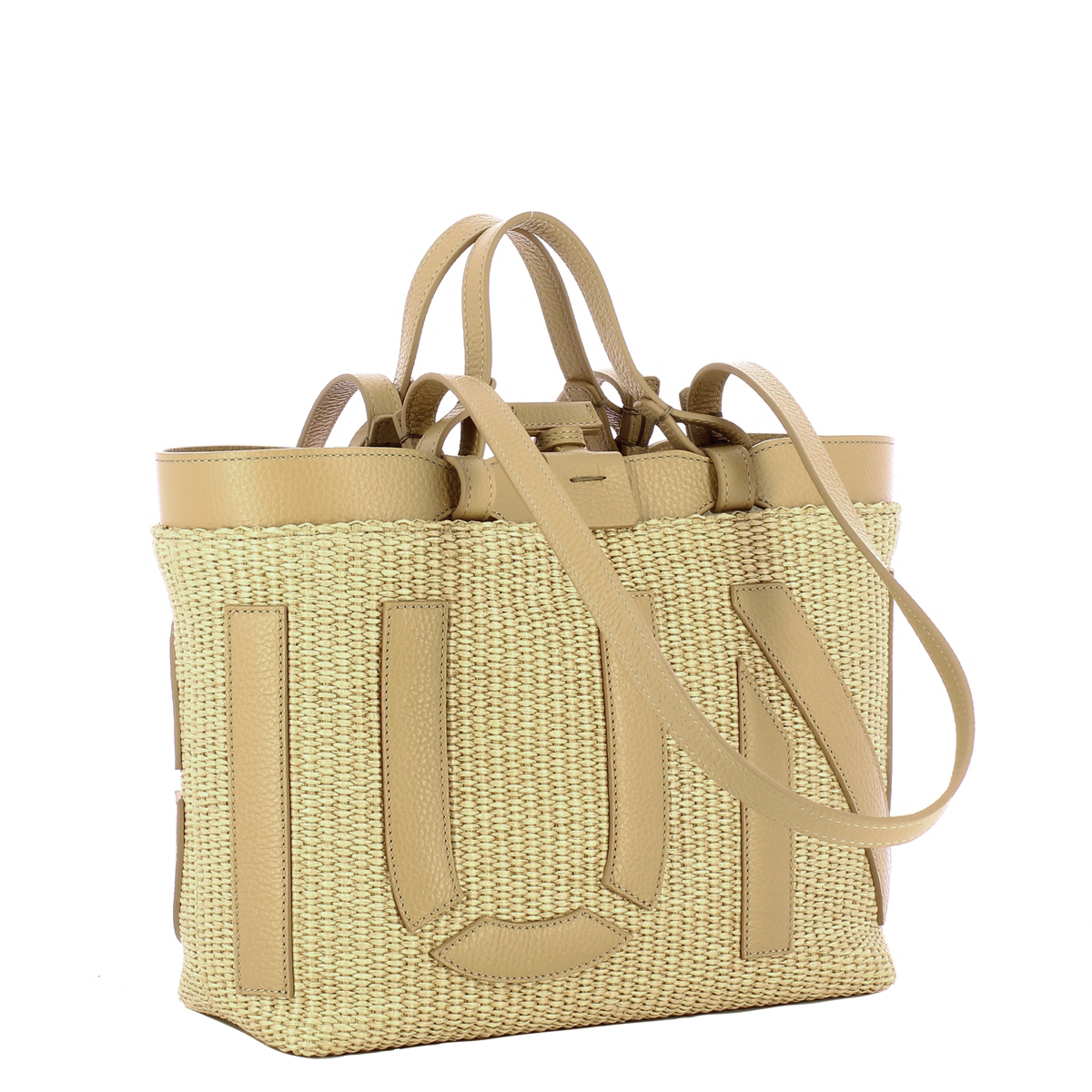Iuntoo Shopping Sibilla Piccola Logo Raffia Naturale+Cammello - 2 Iuntoo Shopping Sibilla Piccola Logo Raffia Naturale+Cammello - 2