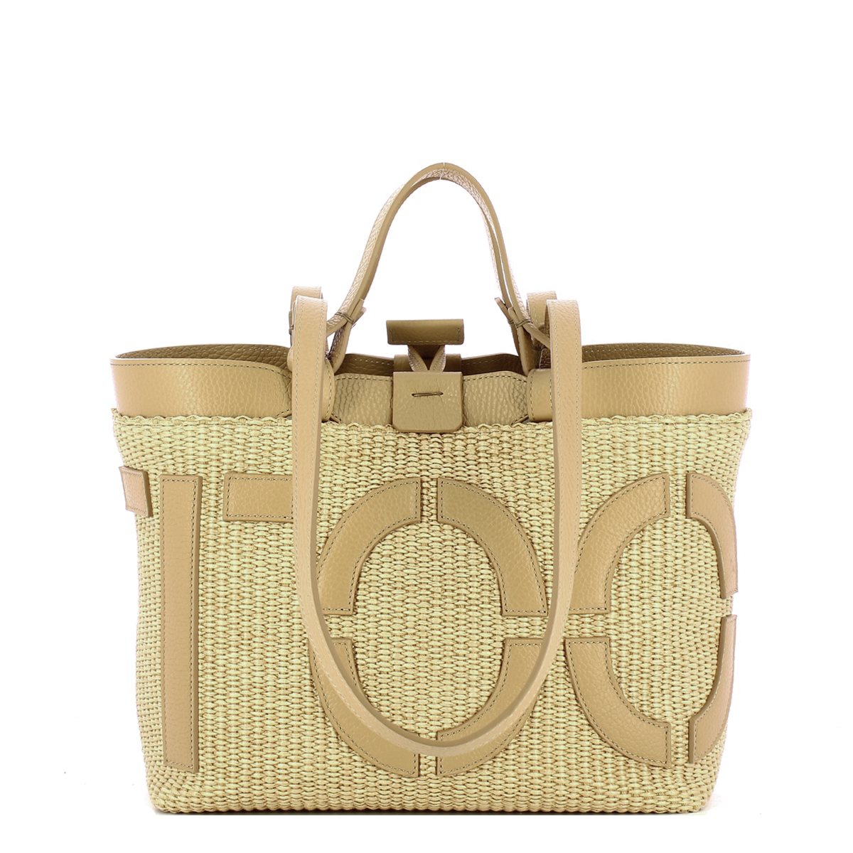 Iuntoo Shopping Sibilla Piccola Logo Raffia Naturale+Cammello - 3 Iuntoo Shopping Sibilla Piccola Logo Raffia Naturale+Cammello - 3