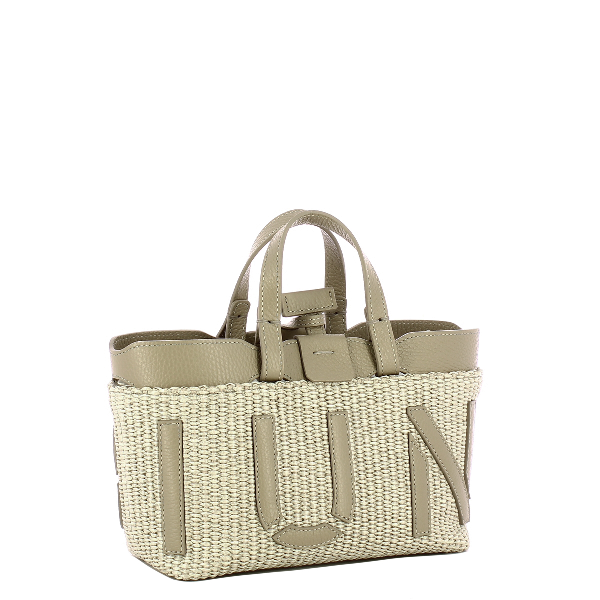 Iuntoo Sibilla Mini Logo Raffia Cappuccino+Cappuccino Shopping Bag - 2 Iuntoo Sibilla Mini Logo Raffia Cappuccino+Cappuccino Shopping Bag - 2