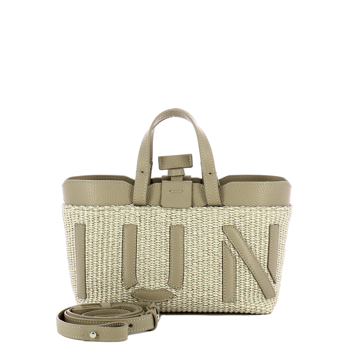 Iuntoo Sibilla Mini Logo Raffia Cappuccino+Cappuccino Shopping Bag - 4 Iuntoo Sibilla Mini Logo Raffia Cappuccino+Cappuccino Shopping Bag - 4
