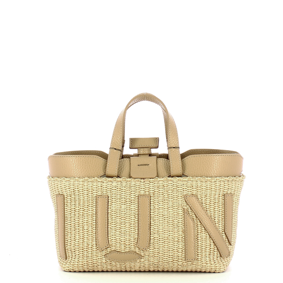 Iuntoo Sibilla Mini Logo Raffia Naturale+Cammello Shopping Bag - 1