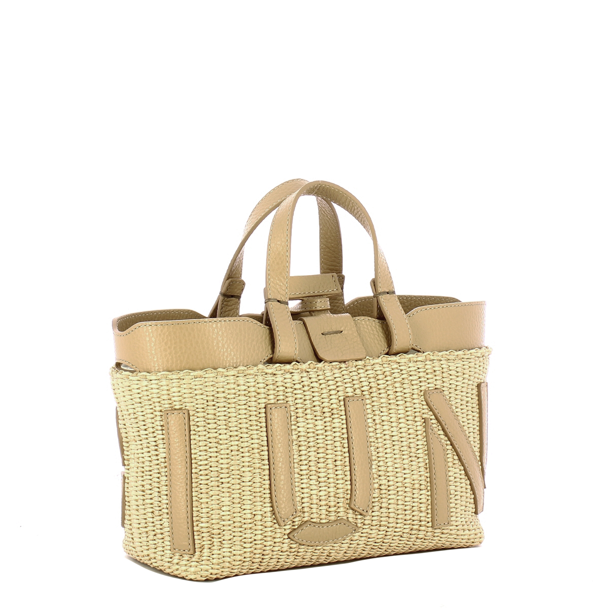 Iuntoo Sibilla Mini Logo Raffia Naturale+Cammello Shopping Bag - 2