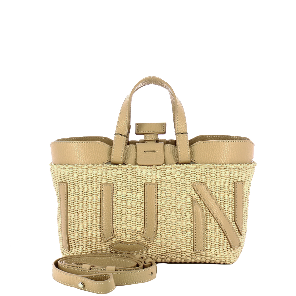 Iuntoo Sibilla Mini Logo Raffia Naturale+Cammello Shopping Bag - 4