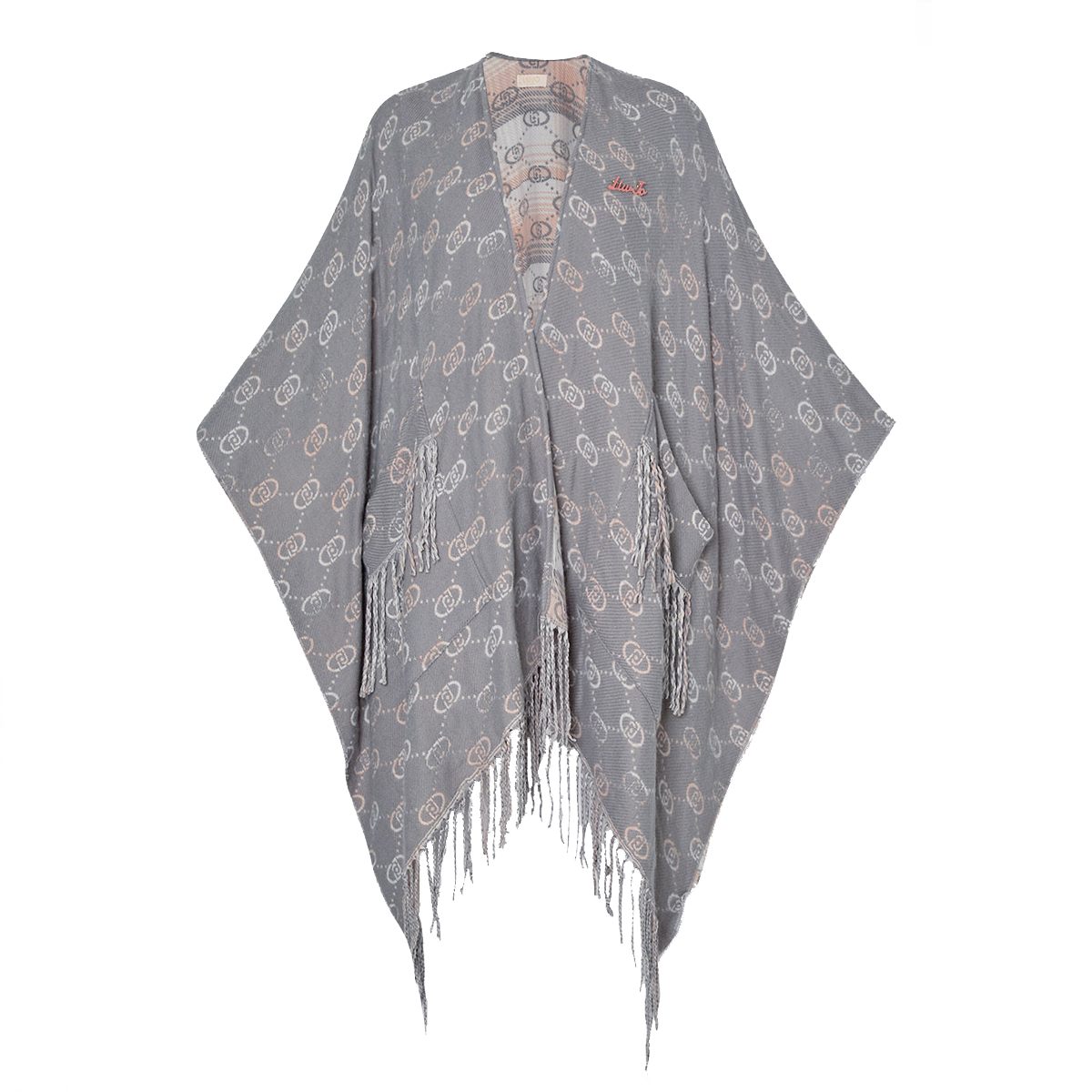 Liu Jo Poncho con Logo Jacquard Grey Cloud - 1 Liu Jo Poncho con Logo Jacquard Grey Cloud - 1