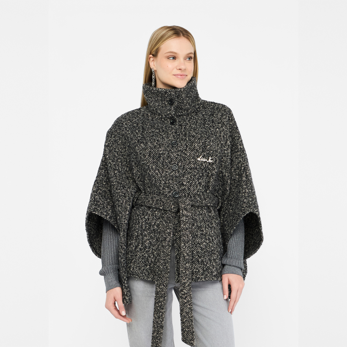 Liu Jo Poncho con cintura Nero Bianco - 2