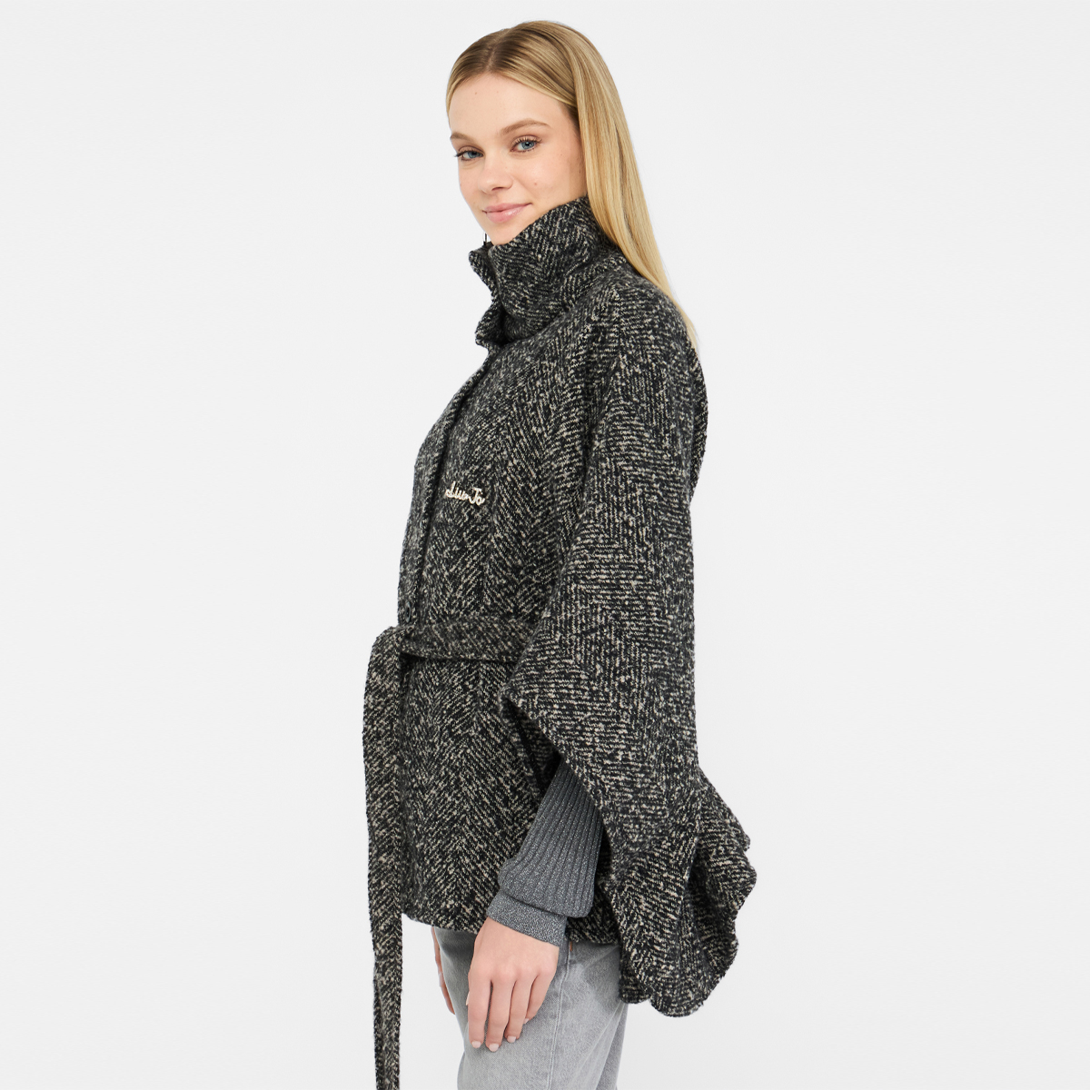 Liu Jo Poncho con cintura Nero Bianco - 4
