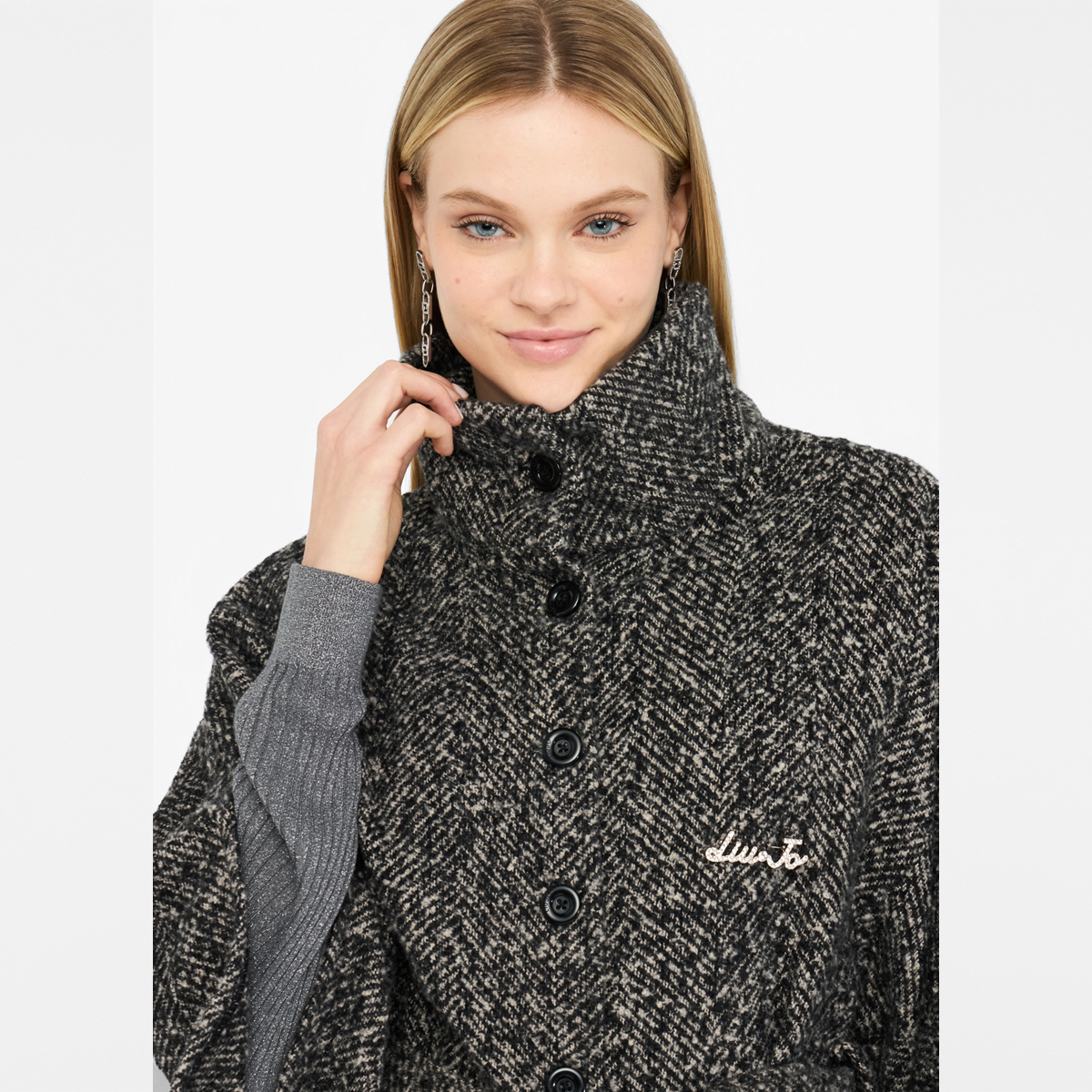 Liu Jo Poncho con cintura Nero Bianco - 5