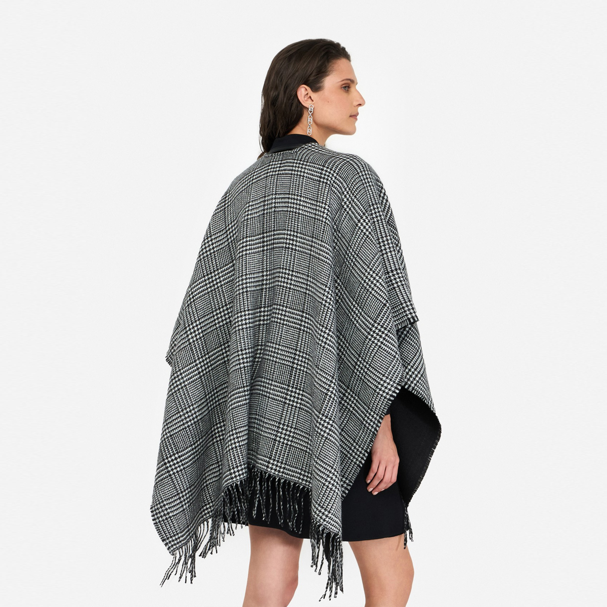 Liu Jo Poncho in Principe di Galles Nero Bianco Lana - 3