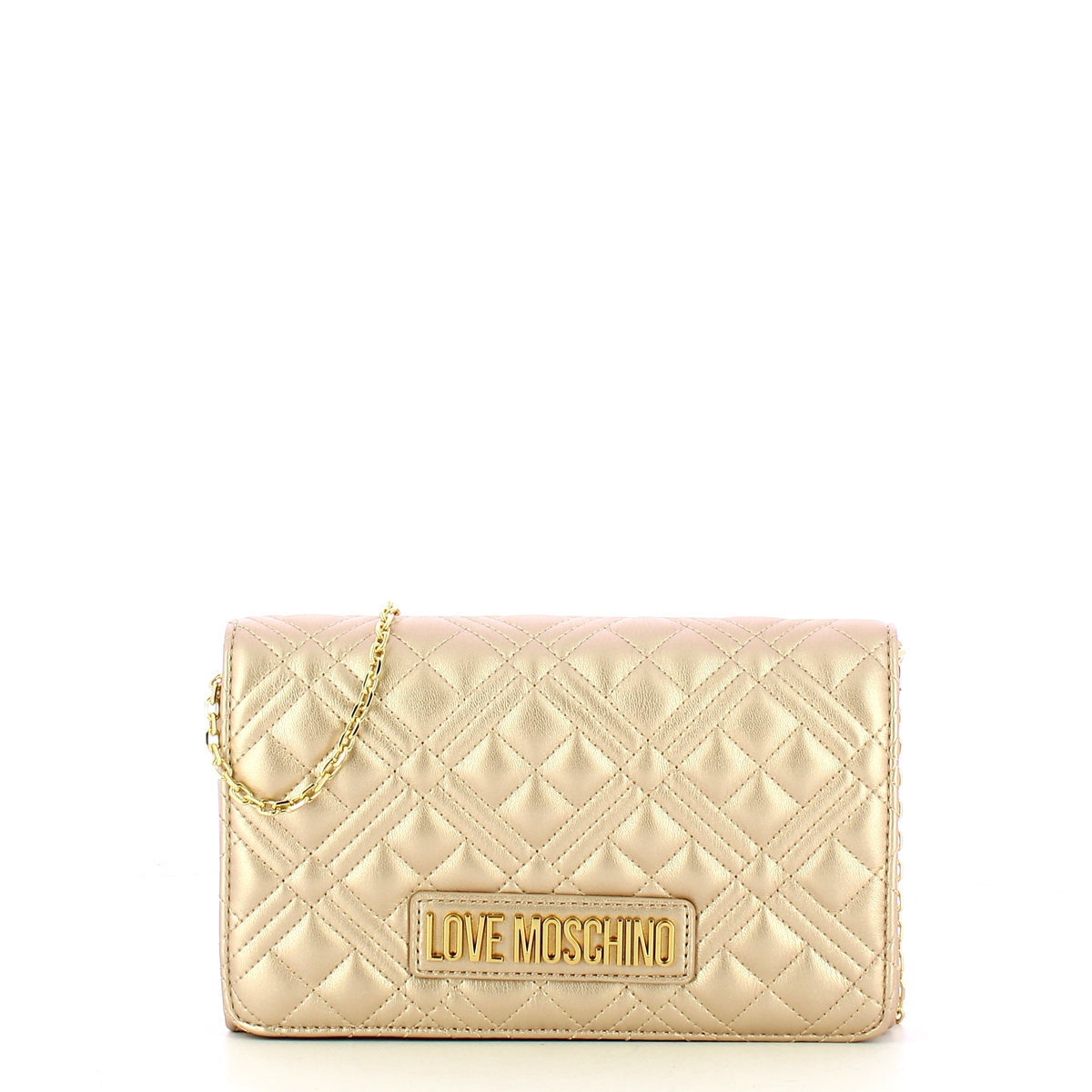 Love Moschino Clutch Shiny Quilted Metallic Gold - 1