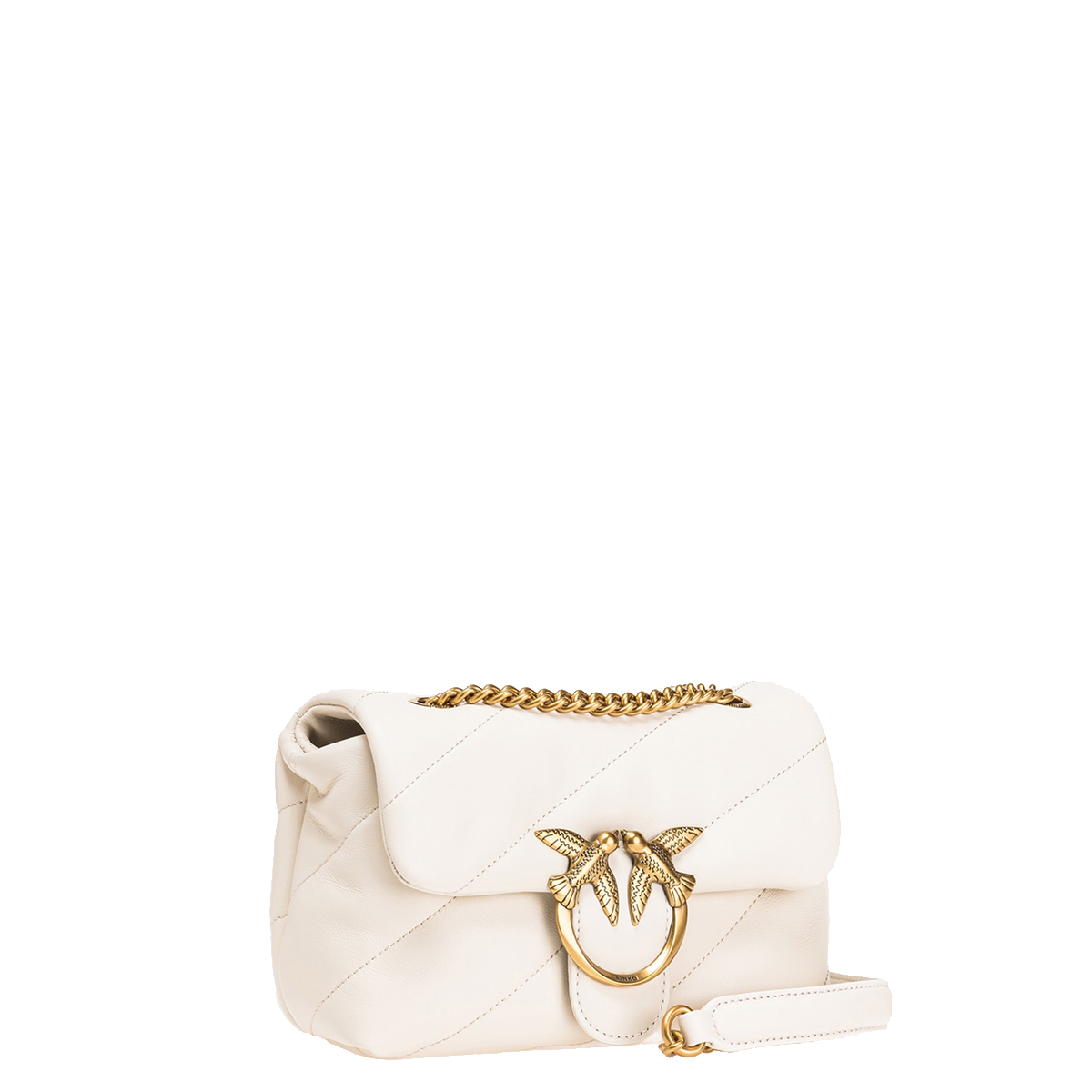 Pinko Mini Borsa a tracolla Love Puff Maxi Quilt Bianco Seta Antique Gold - 2