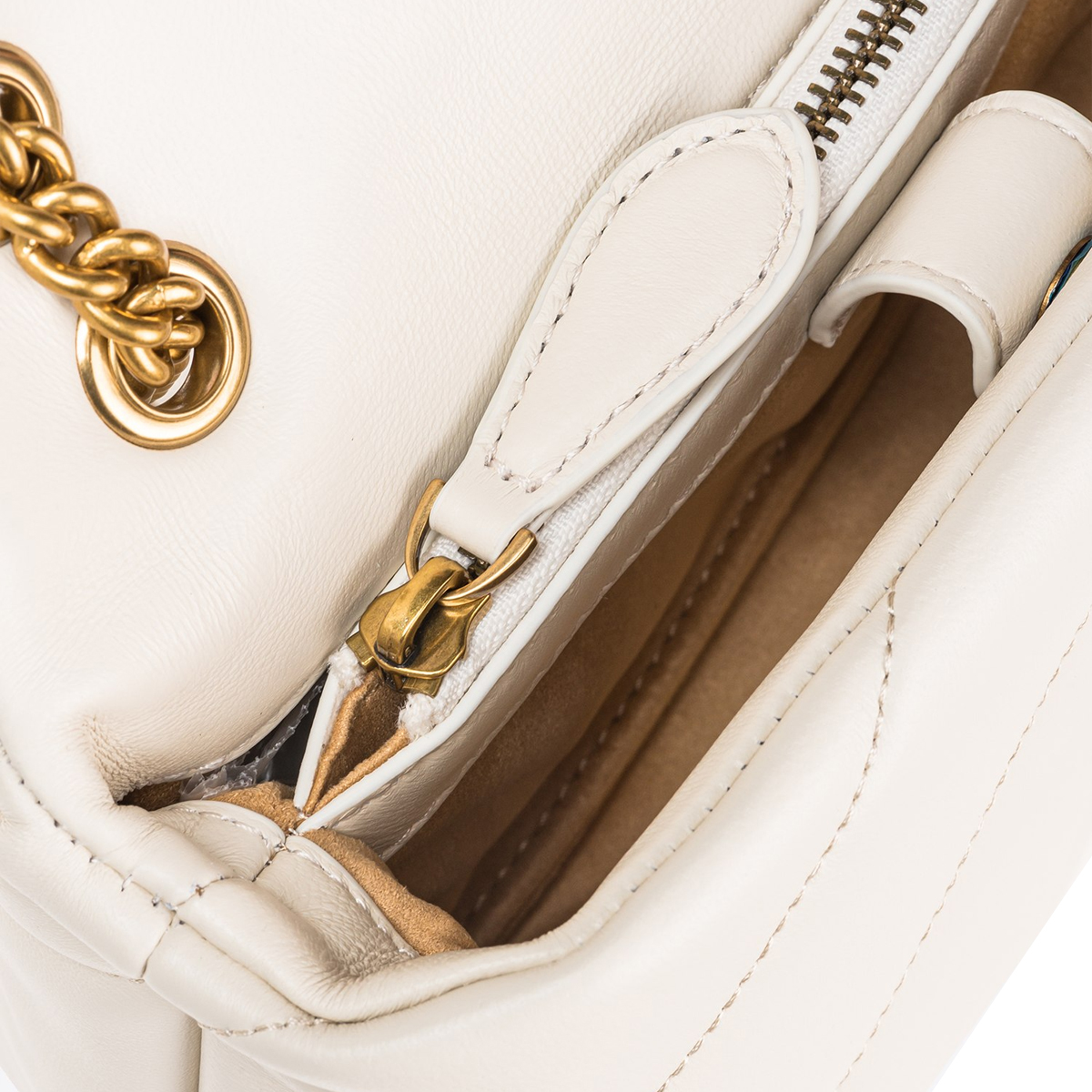 Pinko Mini Borsa a tracolla Love Puff Maxi Quilt Bianco Seta Antique Gold - 6