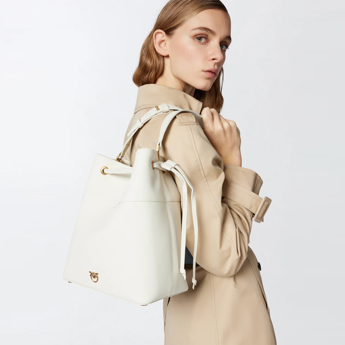 Pinko Borsa Secchiello Classic Bianco Seta Antique Gold - 2