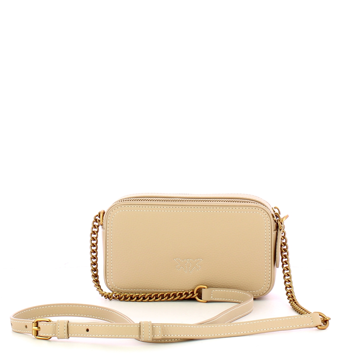 Pinko Camera Case Carrie Mini Beige Grigio Fumo Antique Gold - 3