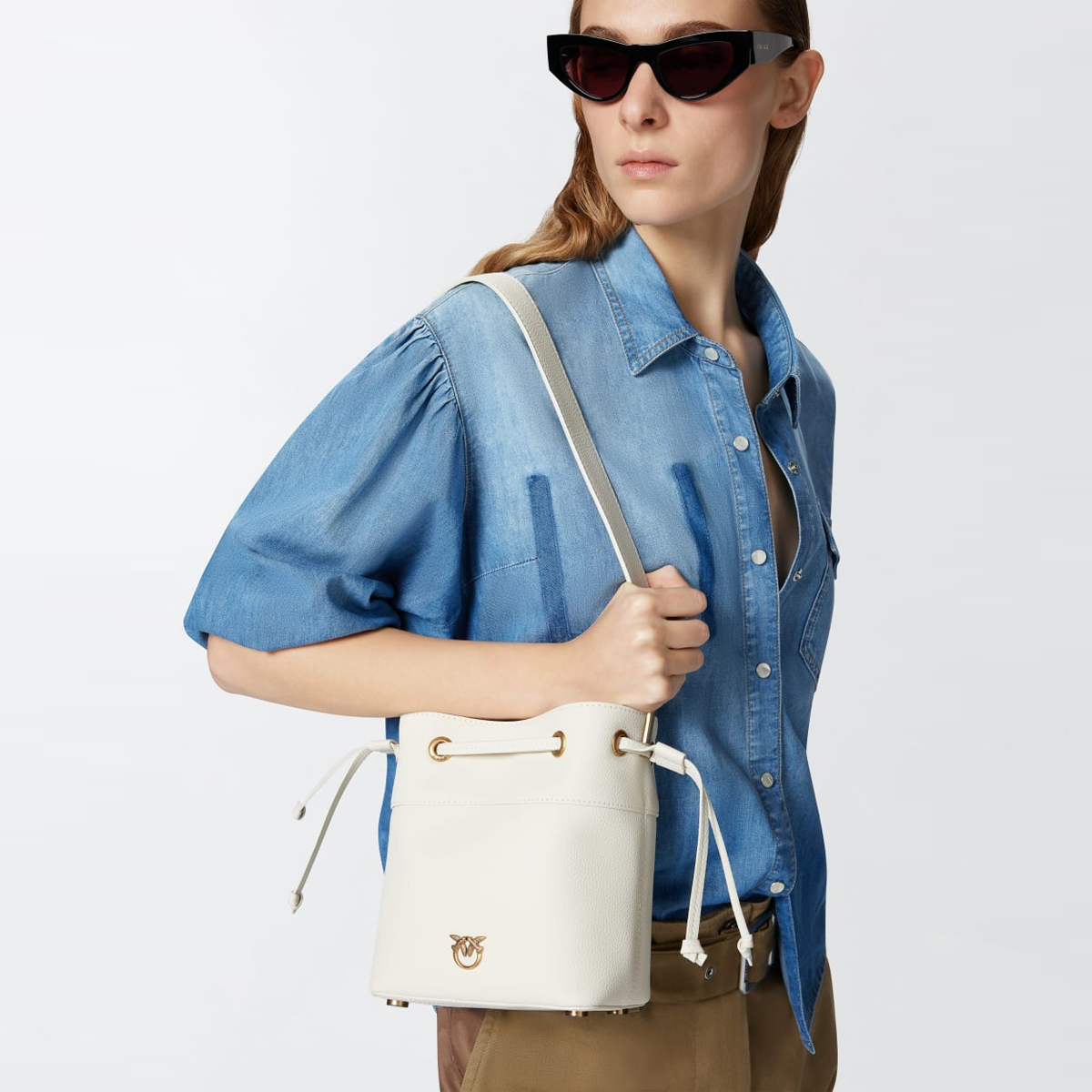 Pinko Borsa Secchiello piccolo Bianco Seta Antique Gold - 2