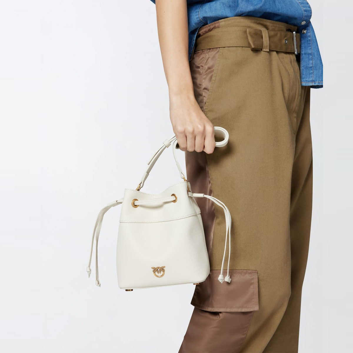 Pinko Borsa Secchiello piccolo Bianco Seta Antique Gold - 6