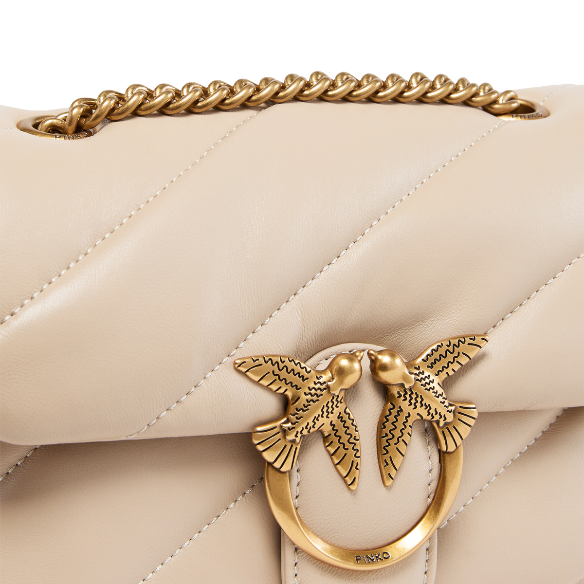 Pinko Mini Borsa a tracolla Love Puff Maxi Quilt Beige Grigio Fumo Antique Gold - 3