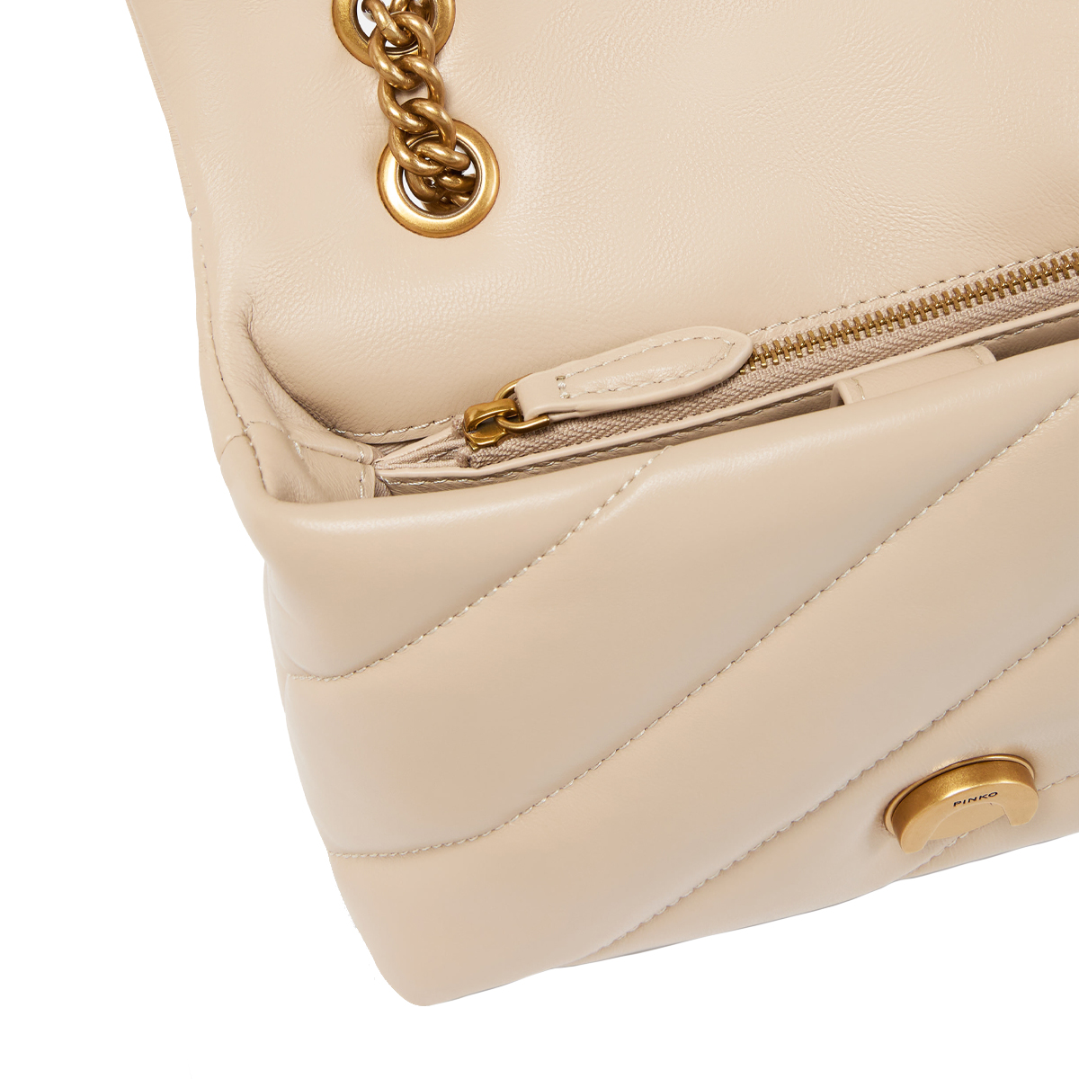 Pinko Mini Borsa a tracolla Love Puff Maxi Quilt Beige Grigio Fumo Antique Gold - 4