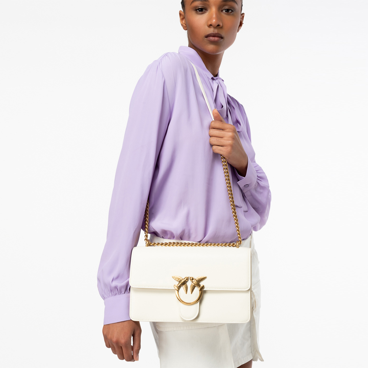 Pinko Borsa a tracolla Love One Classic Bianco Seta Antique Gold - 2 Pinko Borsa a tracolla Love One Classic Bianco Seta Antique Gold - 2
