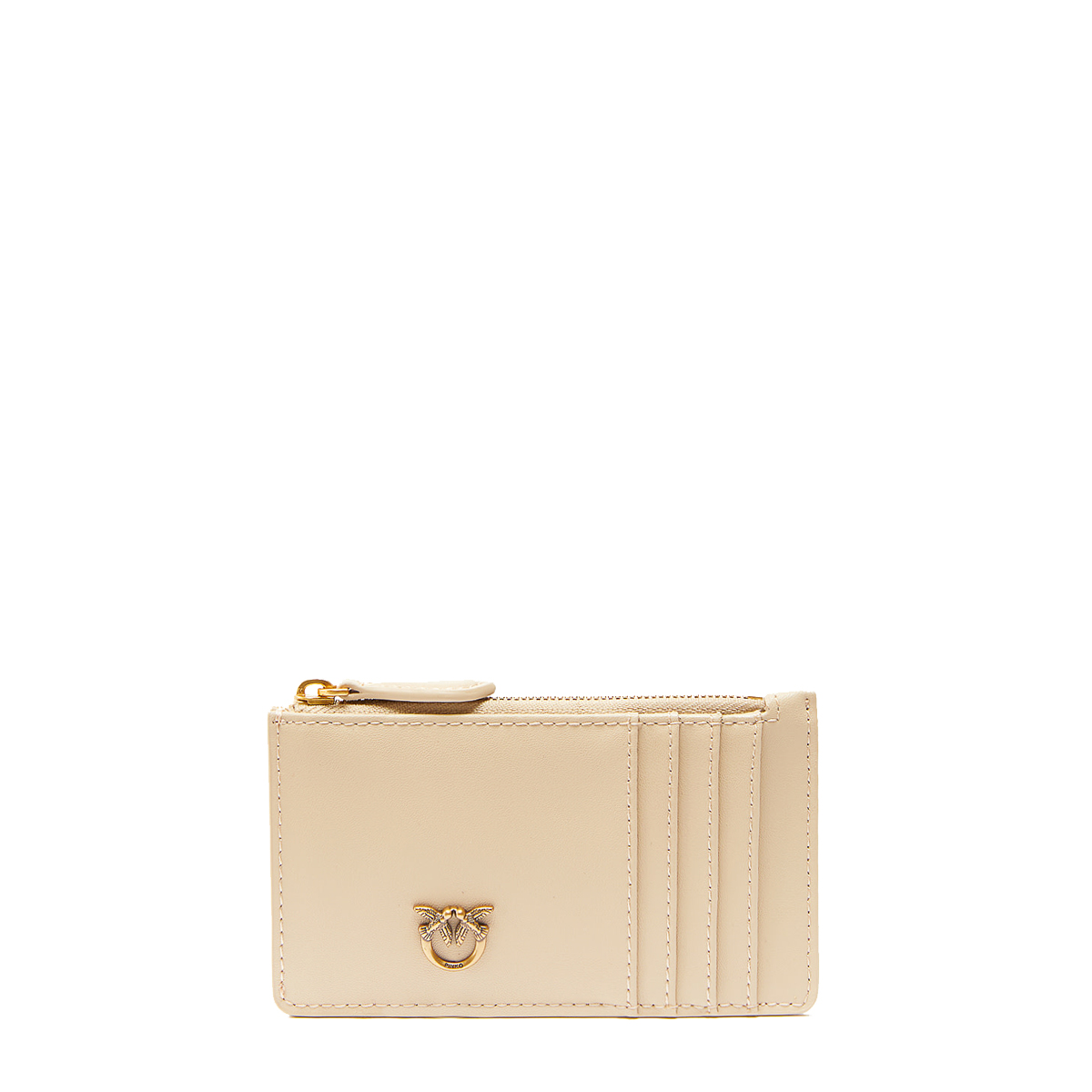 Pinko Airone Beige Grigio Fumo Antique Gold Card Holder - 1 Pinko Airone Beige Grigio Fumo Antique Gold Card Holder - 1