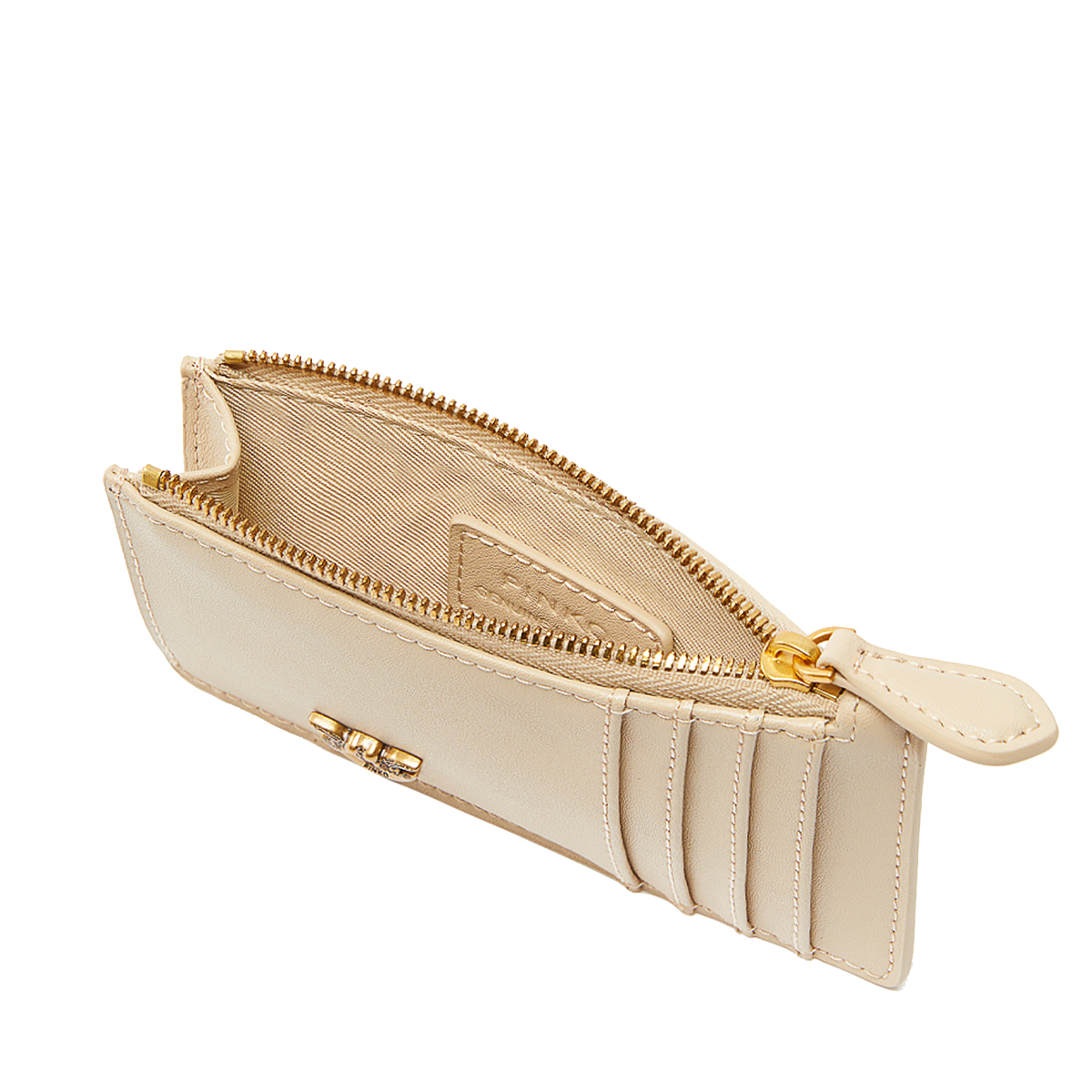 Pinko Airone Beige Grigio Fumo Antique Gold Card Holder - 3 Pinko Airone Beige Grigio Fumo Antique Gold Card Holder - 3