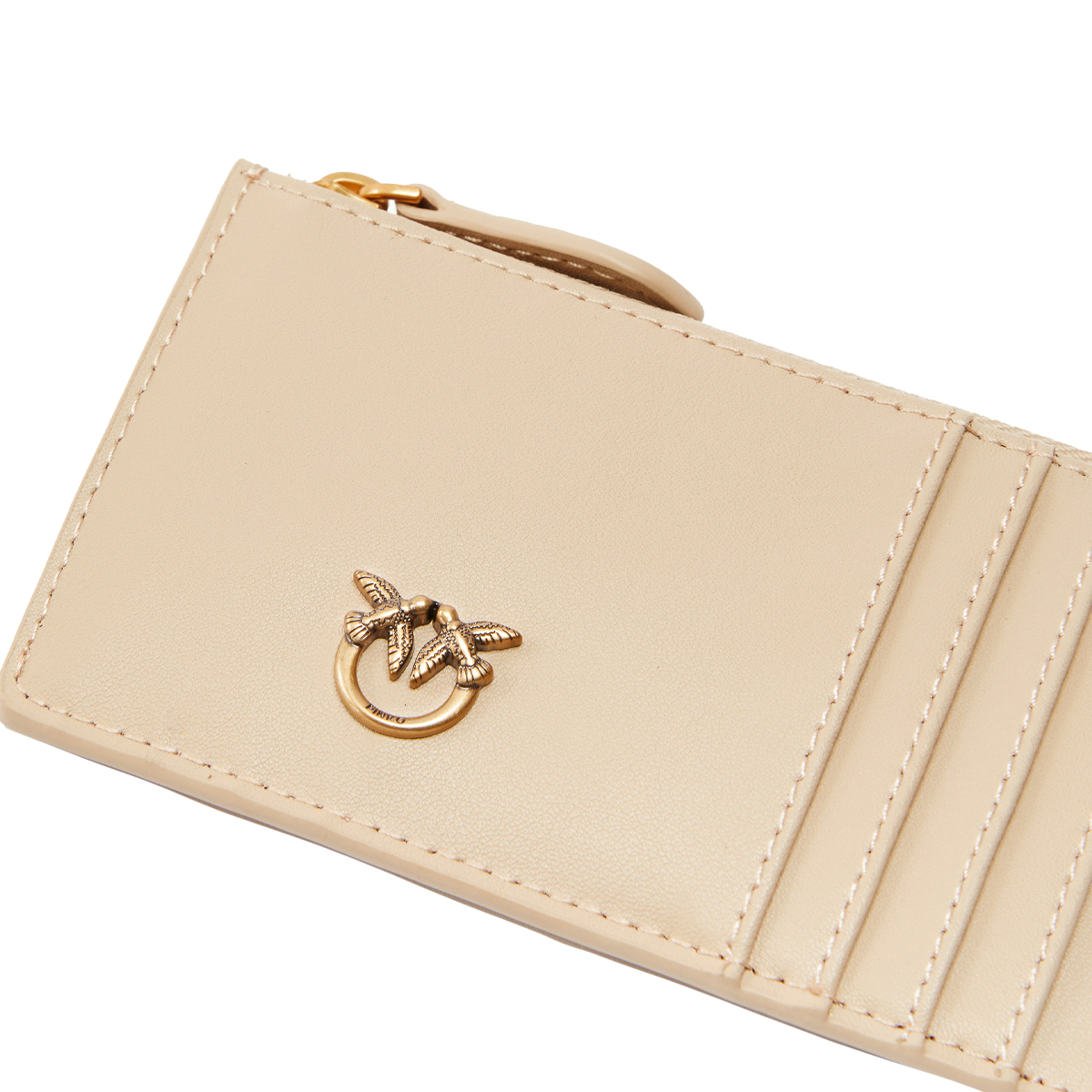 Pinko Airone Beige Grigio Fumo Antique Gold Card Holder - 4 Pinko Airone Beige Grigio Fumo Antique Gold Card Holder - 4