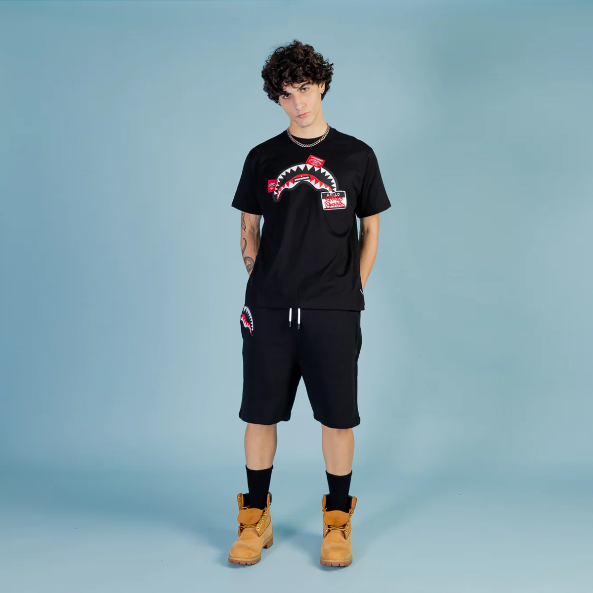 Sprayground Pantaloncini Label Shark Black - 3