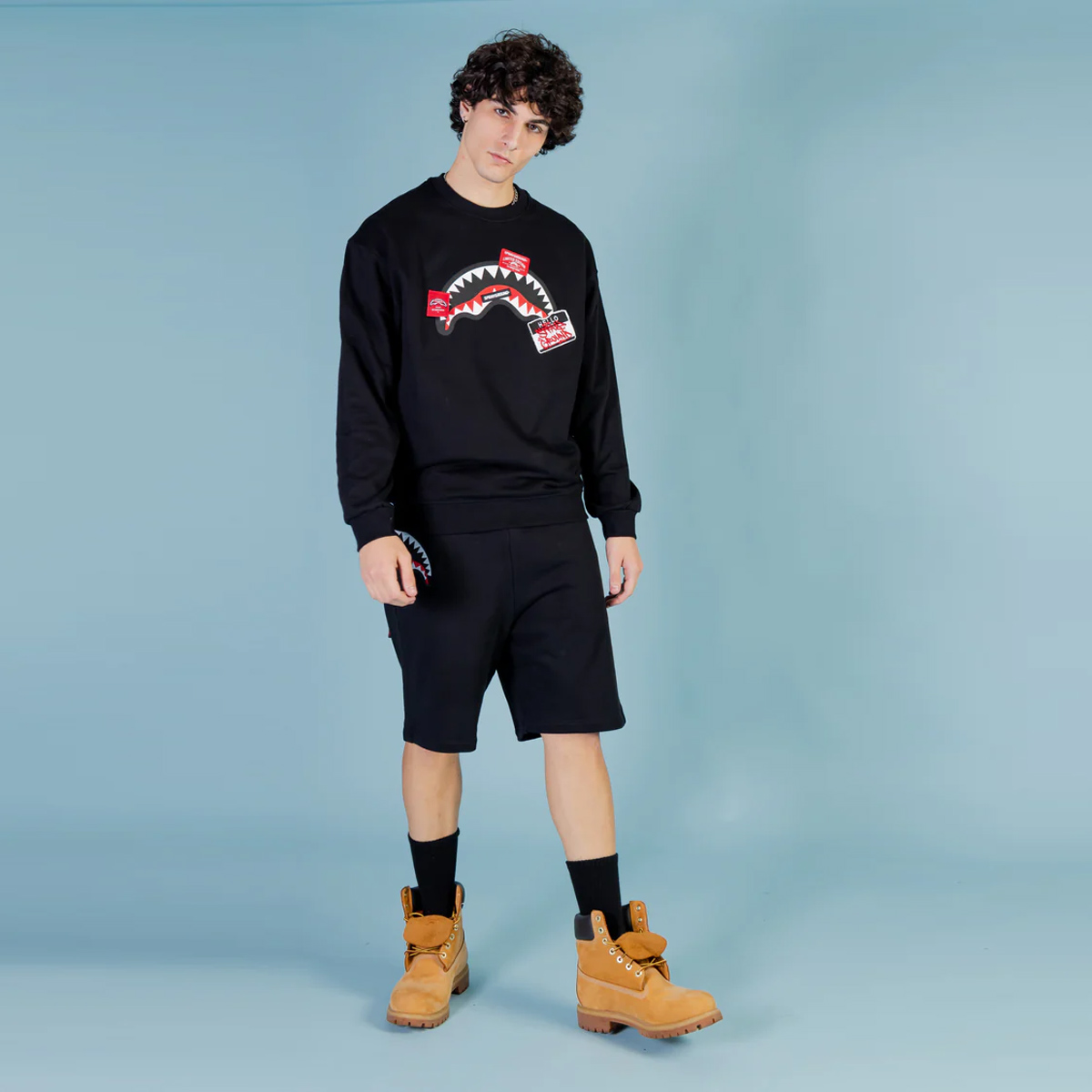 Sprayground Pantaloncini Label Shark Black - 4
