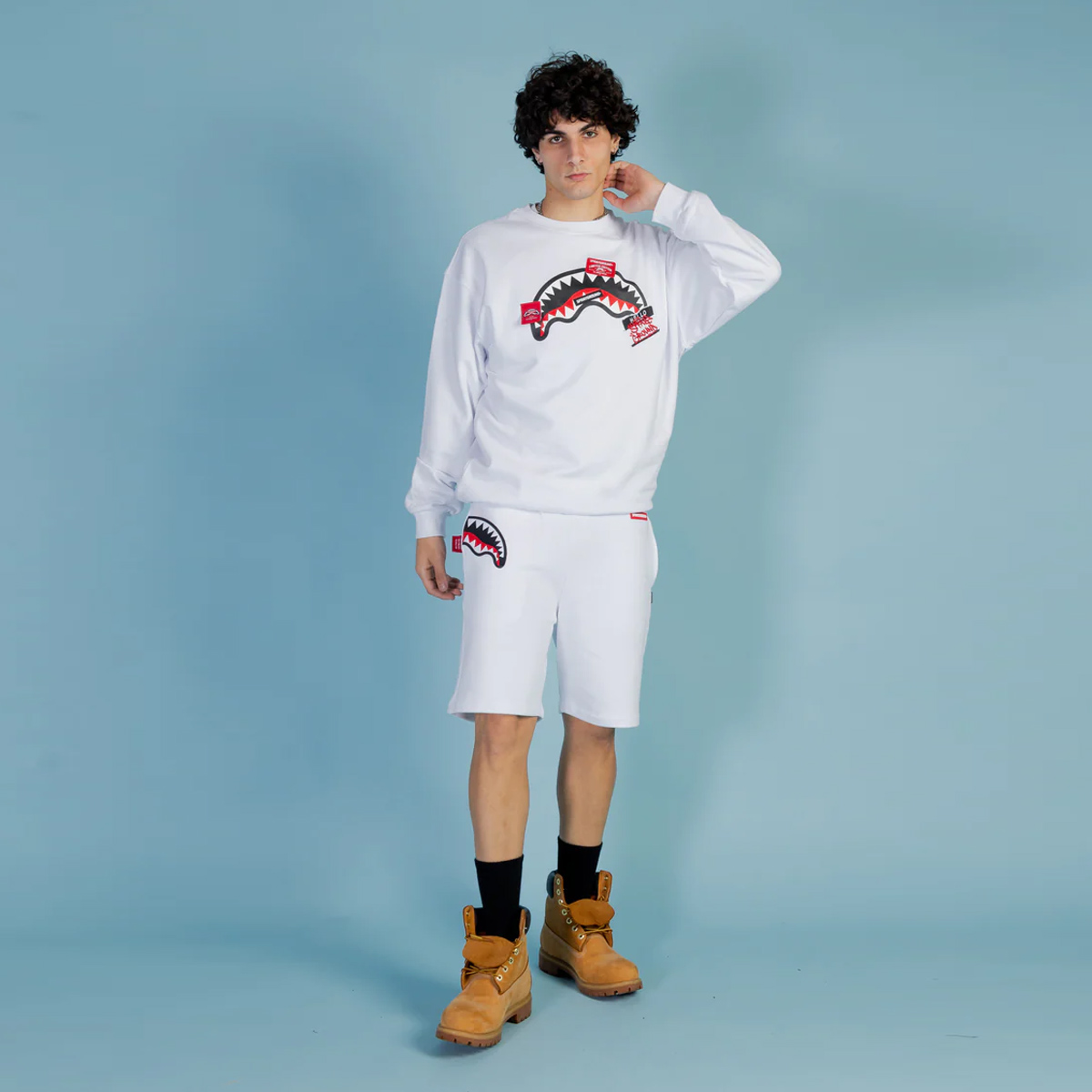 Sprayground Pantaloncini Label Shark White - 3