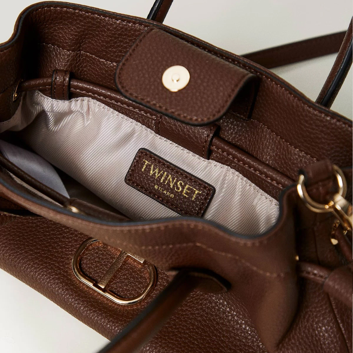 Twinset Oval T Coffee Chocolate Small Tote Bag - 5 Twinset Oval T Coffee Chocolate Small Tote Bag - 5