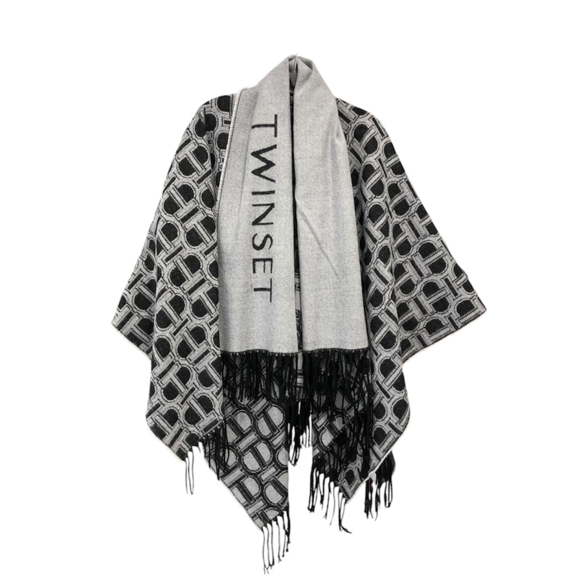 Twin Set Poncho Jacquard con Sciarpa Nero - 1 Twin Set Poncho Jacquard con Sciarpa Nero - 1