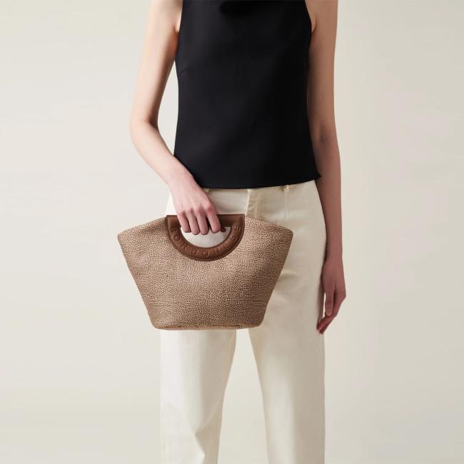 Borbonese Bouche Shopper Small Beige Marrone - 2