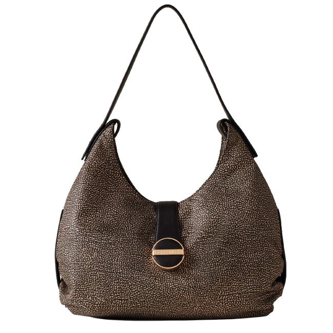 Borbonese Borsa a spalla Eclipse Hobo Medium OP Naturale Nero - 1