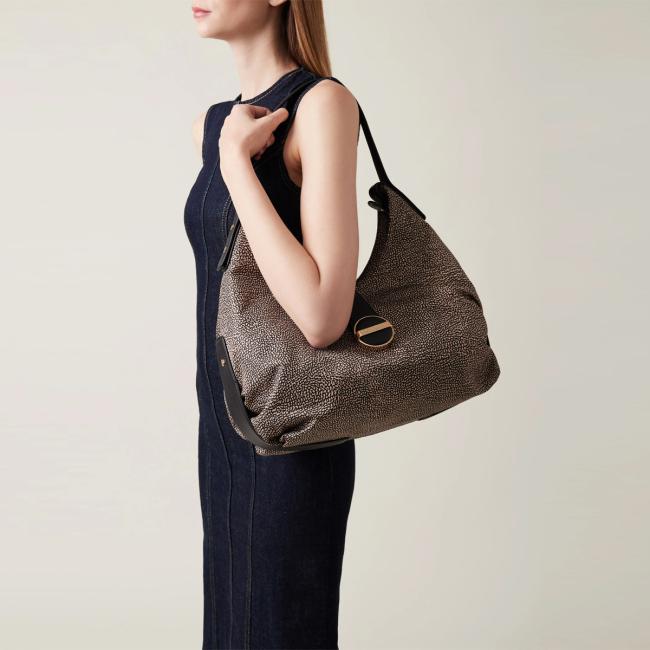 Borbonese Borsa a spalla Eclipse Hobo Medium OP Naturale Nero - 2