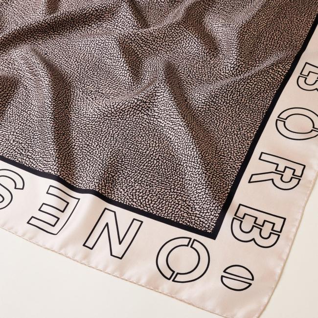 Borbonese Foulard con Logo Chantilly Cream OP Naturale - 3