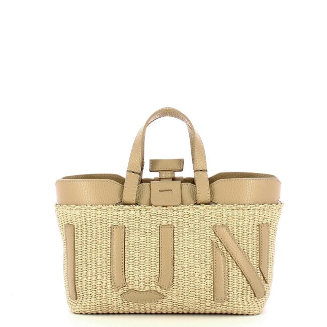 Iuntoo Sibilla Mini Logo Raffia Naturale+Cammello Shopping Bag - 1